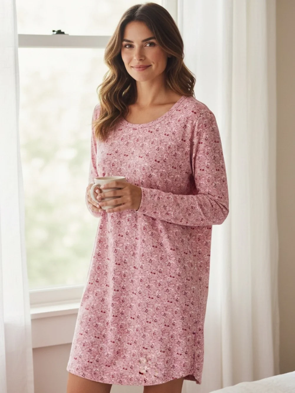 Charter Club Pink Floral Long Sleeve Nightgown